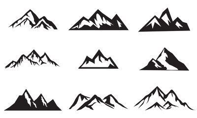 Mountain vector set. Mountain Silhouettes, symbol Clipart,  mountain collection, Vector illustration. Set of hill shapes isolated on white background. Vintage mountains icons collection 