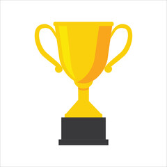 Gold achievement trophy for winning championship flat vector icon or illustration