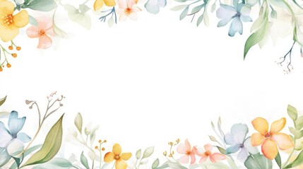 watercolor border frame with tender flowers, illustration for invitation, wedding design, greeting card
