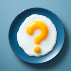 Question mark shaped fried egg on a plate