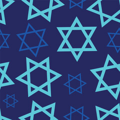 Blue Star of David symbol of Judaism seamless pattern.Vector illustration.Magen David stars pattern for different design.Print poster,seamless background - obrazy, fototapety, plakaty