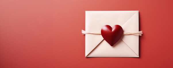 Love letter. Red heart wax seal on white envelope. Valentine's Day concept.
