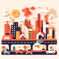 Illustration depicting busy modern city
