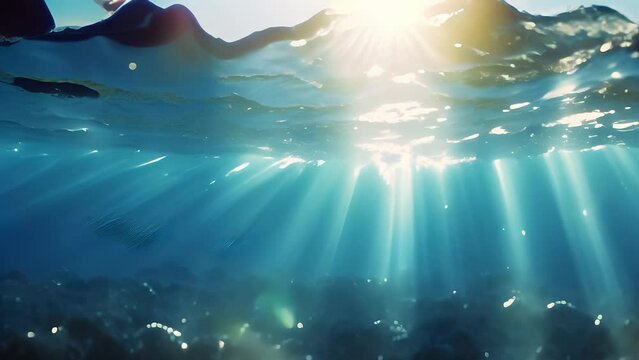 ocean water blue background underwater rays sun