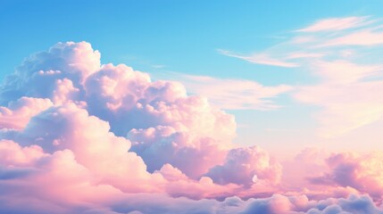 Light pastel pink clouds in sunset blue sky.