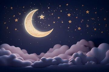 Naklejka na ściany i meble Moon and stars on the sky at night.