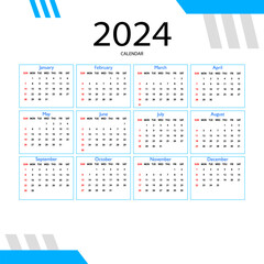 Free vector 2024 new year calendar template with weeks and days design vector