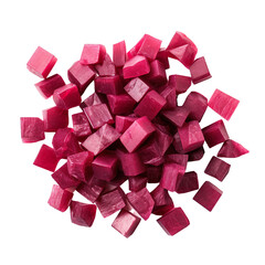 top view of diced vegetable beetroot isolated on a white transparent background 