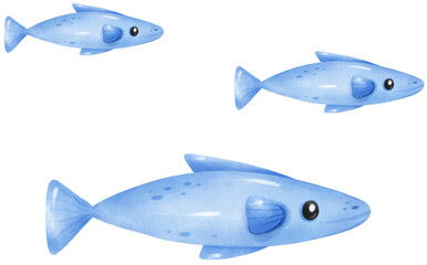 Fototapeta na wymiar Cute fish under the sea watercolor illustration