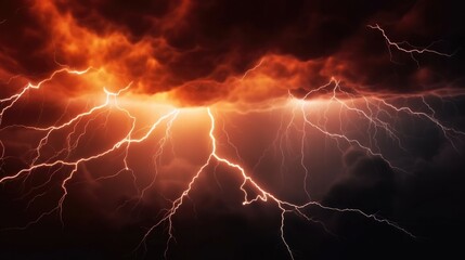 Lightning thunderstorm flash over the night sky.