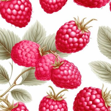 raspberry seamless pattern. Print for fabric. Background. Wrapping paper for confectionery. White background