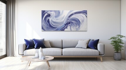 an abstract masterpiece with the texture of silky waves, combining opulent shades of sapphire blue and silver-gray to convey a sense of serenity and sophistication.