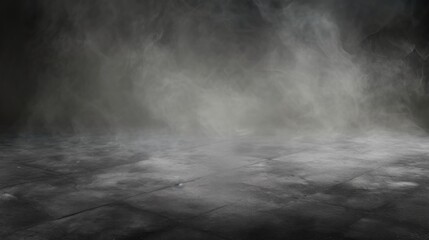 Dark concrete floor room with mist or fog