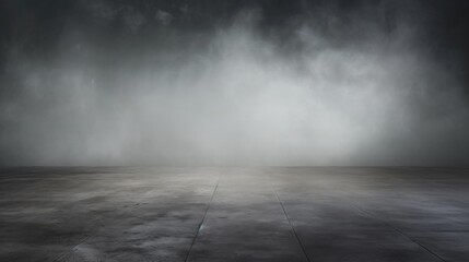 Dark concrete floor room with mist or fog