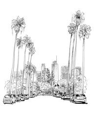 Los Angeles. California. USA. Hand drawn city sketch. Vector illustration. - obrazy, fototapety, plakaty