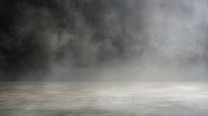 Dark concrete floor room with mist or fog