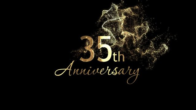 Congratulations on the 35th anniversary, golden letters with particles, alpha channel
