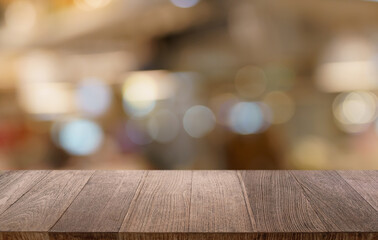 Empty wood table top and blur of out door garden background Empty wooden table space for text marketing promotion. blank wood table copy space for background