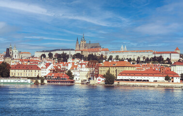 Naklejka na ściany i meble Cityscape of Prague and Vltava River