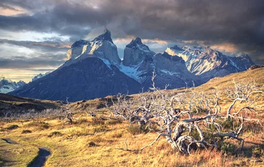 Crédence de cuisine en verre imprimé Cuernos del Paine Patagonia scenery, Cuernos del Paine
