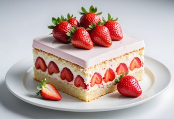 Strawberry cake on white plate - 687580529