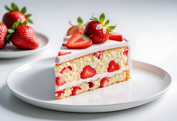 Strawberry cake on white plate - 687580530