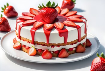 Strawberry cake on white plate - 687580537