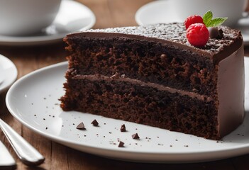Chocolate cake on white plate - 687580547