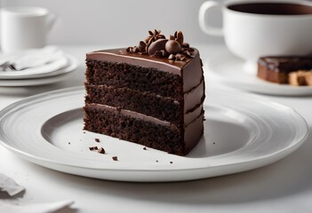 Chocolate cake on white plate - 687580551