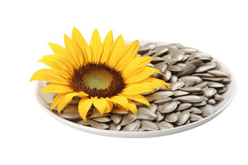Delicious Sunflower Seeds Serve on Plate, Transparent Background