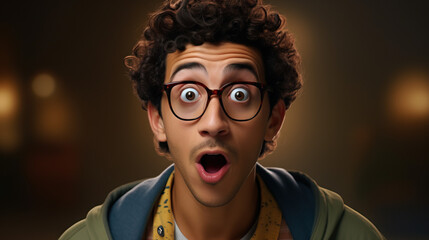 Man with Glasses Looking Surprised: Unleashing Goofy Facial Expressions in a Hilarious Photographic Moment. Concept of Playful Emotions, Spontaneous Humor, and Candid Laughter.