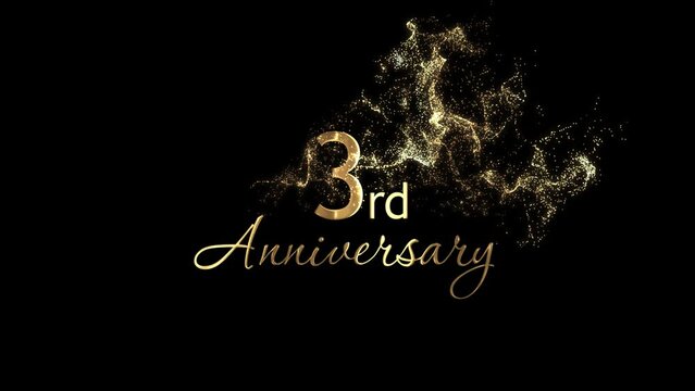 Congratulations on the 3rd anniversary, golden letters with particles, alpha channel