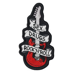 Embroidered patch Sex Drugs Rock N Roll, Guitar. Punk, Heavy Metal, Hard Rock. Accessory for metalheads, punks, rockers, bikers, satanists, emo, street aggressive subcultures.