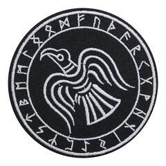 Embroidered patch Odins Raven Munin, Hugin. Runic circle. Viking style. Thor. Accessory for...