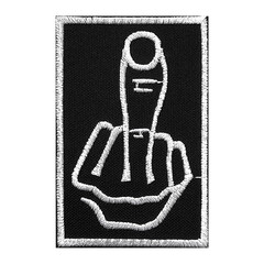 Embroidered patch middle finger. Punk Rock Ska, Rap, Thrash Metal Death, Hip-Hop. Accessory for metalheads, punks, rockers, bikers, satanists, emo, street aggressive subcultures.