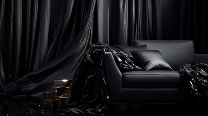 silky textures that create mesmerizing patterns, all bathed in the opulent colors of midnight black and silvery moonlight.