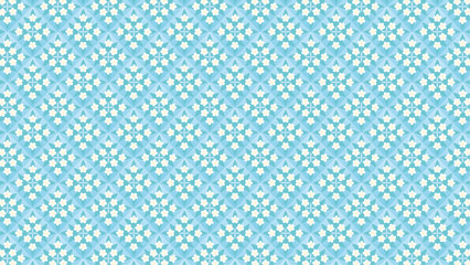 水色のハワイアンキルト風のプルメリア模様　16：9