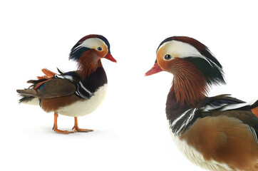 male mandarin duck isolated on white background.