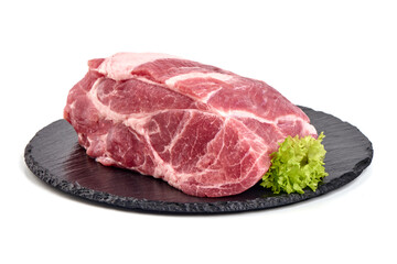 Raw pork neck, collar, Boston butt, shoulder, isolated on white background.