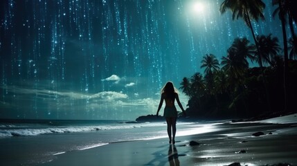 Girl near the sea in the night