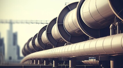 Naklejka premium Pipeline above the earth. Industrial factory wallpaper. Illustration for cover, card, postcard, interior design, banner, poster, brochure or presentation.