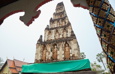 The unique and historic Wat Chama Thewi in Lamphun, Thailand