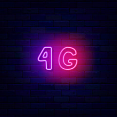 4G neon label. Fast modern internet wire. Glowing advertising. Internet surfing and searching. Vector illustration