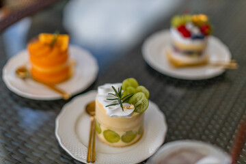 The background of the cake (young coconut flavor) that is served to customers in restaurants, cafes, put in small plates for more appetizing.
