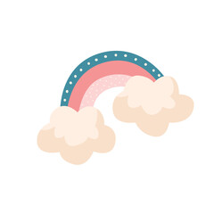 Rainbow with clouds. Cute hand drawn vector illustration in cartoon style.