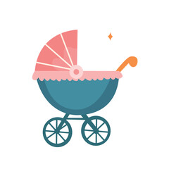 Baby stroller vector illustration. Flat design. Baby carriage icon.