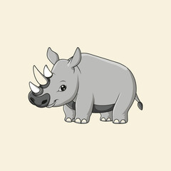 Rhino vector illustration, cute animal, rhinoceros