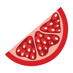 Small slice of pomegranate fruit with juicy seeds, hand drawn isolated vector illustration in flat design