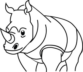 Fototapeta premium African savannah animal rhinoceros isolated transparent background, vector style. Educational zoology, coloring book picture. Threatened or endangered species animals .line vector, for mobile, logo,