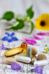 Holistic medicine approach. Healthy food eating, dietary supplements,